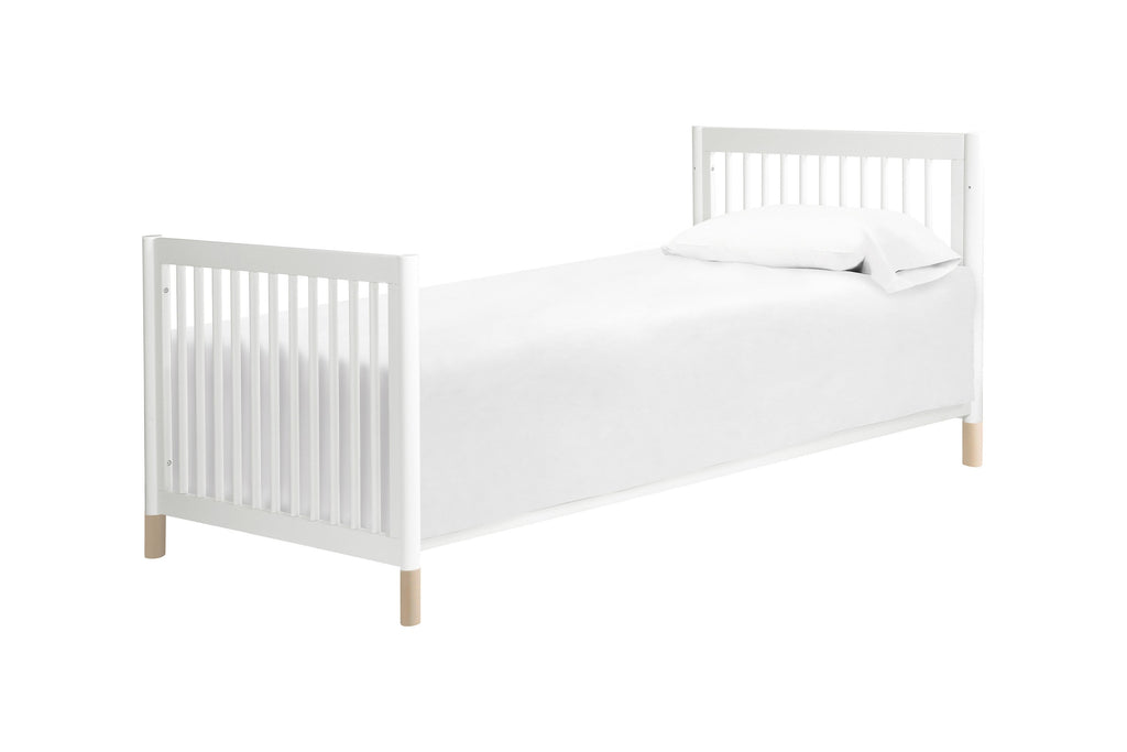 M12998WNX, Gelato 2-in-1 Mini Crib in White with Washed Natural Feet, Twin Size Bed Conversion