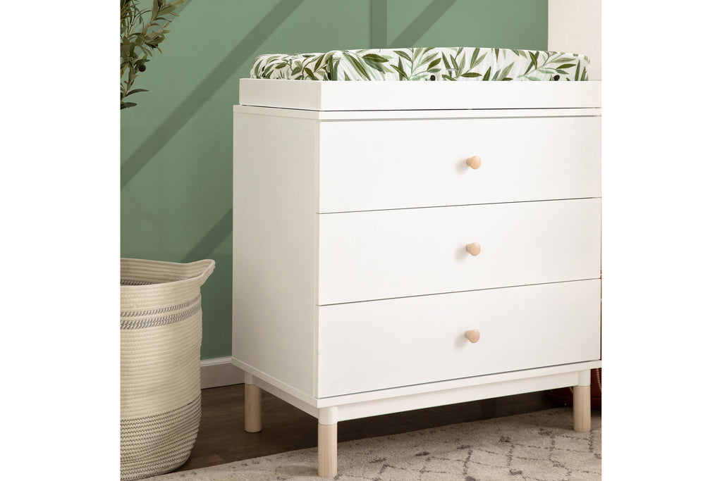 M12923WNX,Gelato 3-Drawer Changer Dresser  Washed Natural Kb w/Removable Changing Tray In White