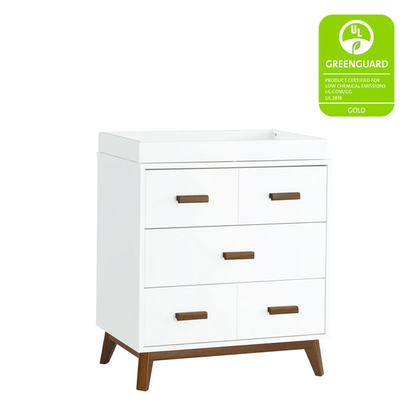 babyletto modern midcentury Scoot 3-Drawer Changer Dresser in White/Walnut Finish White/ Natural Walnut