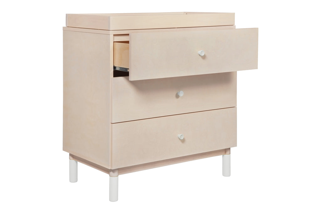 M12923NXW,Gelato 3-Drawer Changer Dresser  White Color Feet w/Removable Changing Tray In Washed Natural