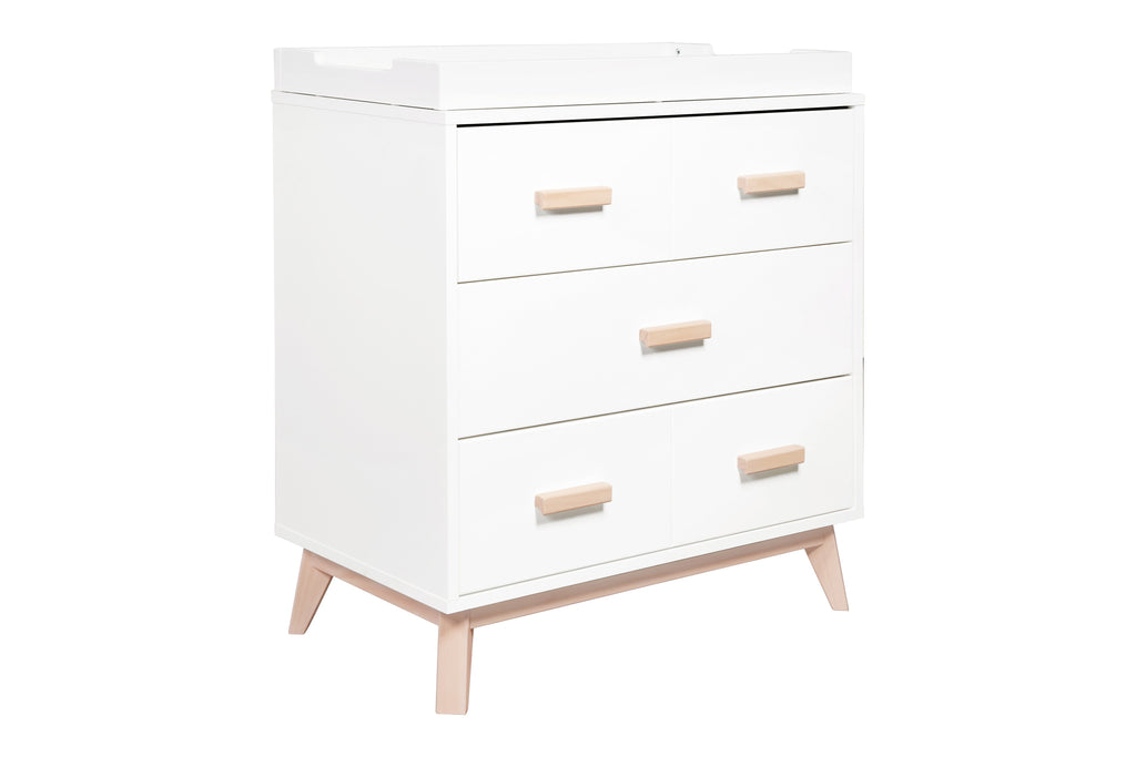 M5823WNX,Scoot 3-Drawer Changer Dresser in White/Washed Natural Finish
